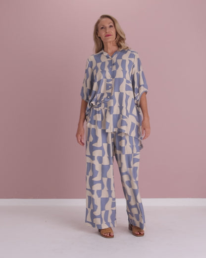 Demi Wide Leg Pants - Sky/Sand