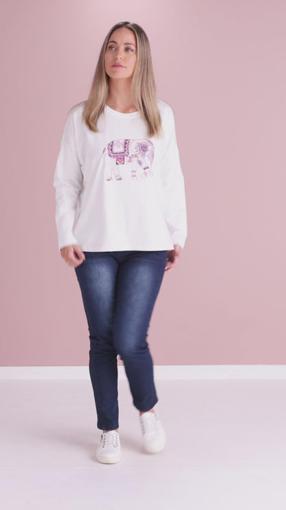 Anika Long Sleeve Fleece Tee - White Elephant