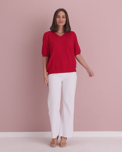 Rachel Cotton Knit Top - Red