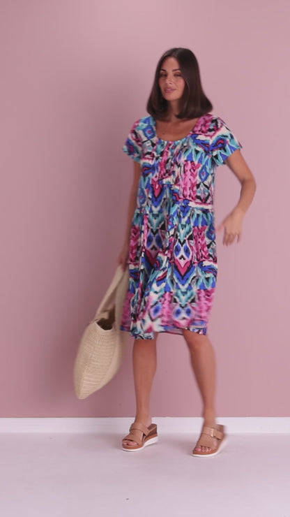 Emery Dress - Royal/Pink Ikat