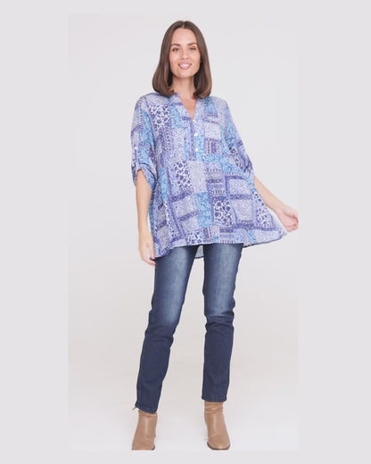 Abruzzi Top - Blue Patchwork