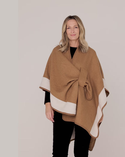 Ingliston Poncho - Camel/Cream