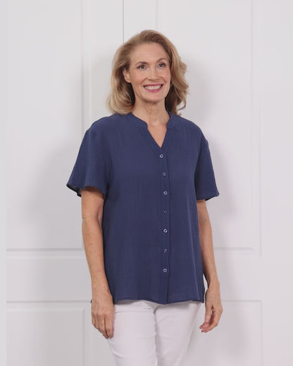 Rebecca Nehru Shirt - Navy