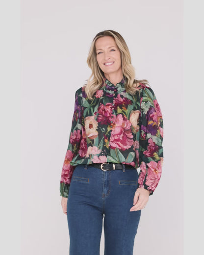 Elara Blouse - Midnight Bloom