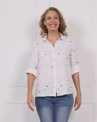 Roberta Heart Linen Shirt - White