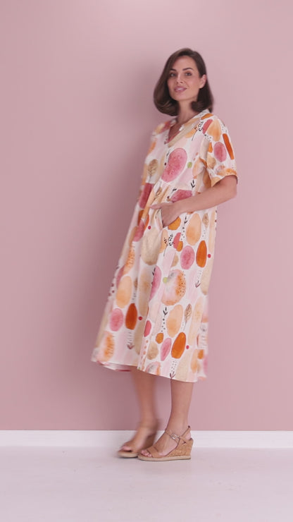 Billy Babydoll Cotton Dress - Apricot/Rose Watercolour