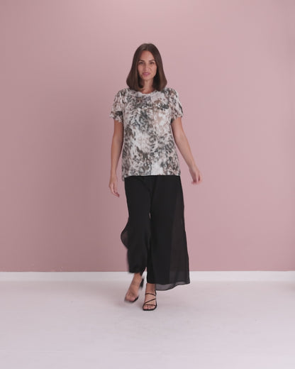 Christine Printed Pleat Mesh Top - Safari Haze