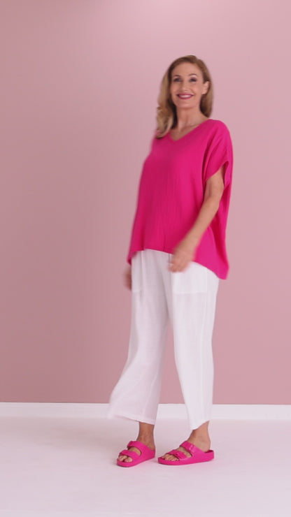 Fiji Cotton Muslin Top - Hot Pink