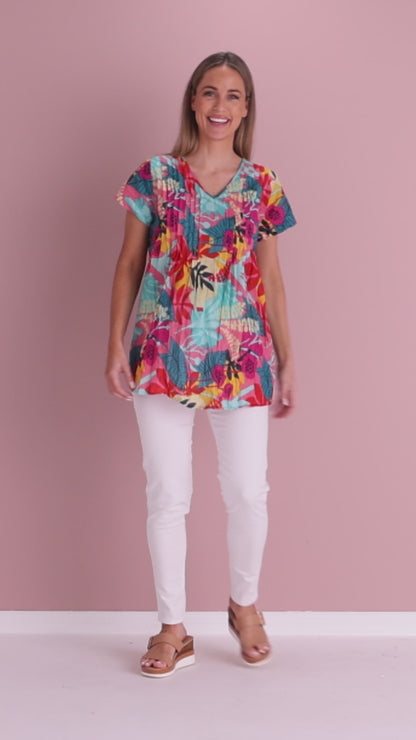 Kayla Cotton Short Sleeve Top - Cutout Florals