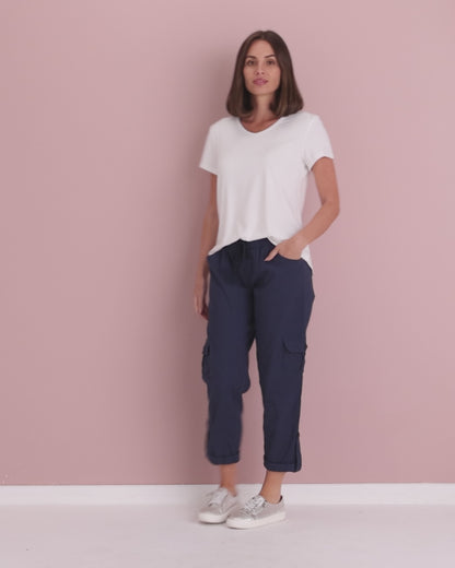 Issy Linen Blend Cargo Pants - Navy