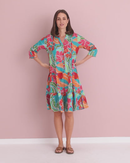 Beth Pleated Drop Waist Dress - Tropical Waratah