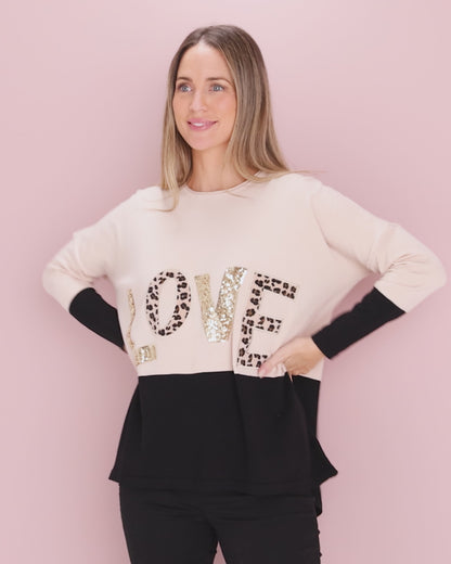 LOVE Sequin Knit Top - Sand
