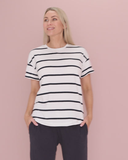 Halli Short Sleeve Cotton Tee - White/Stripe