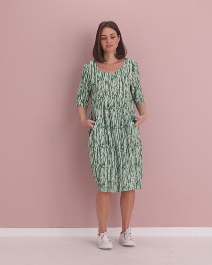 Delphi Pleat Dress – Green Leaf