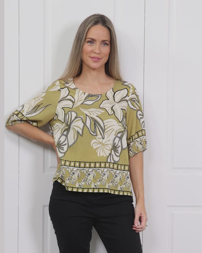 Falkiner Border Print Top - Lime