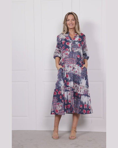 Hammond Dress - Navy Roses