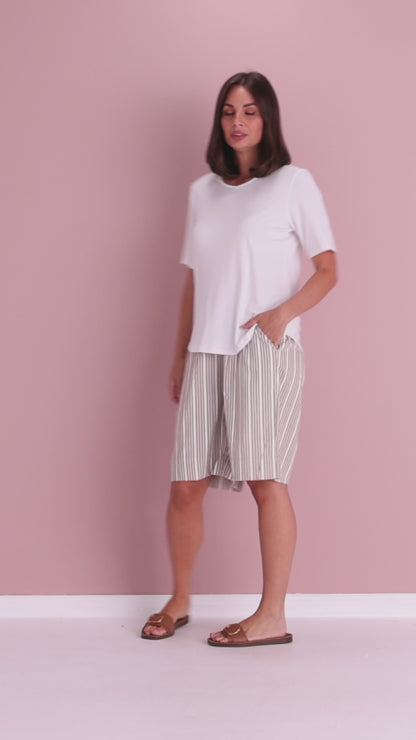 Alex Stripe Summer Shorts - Beige Stripe