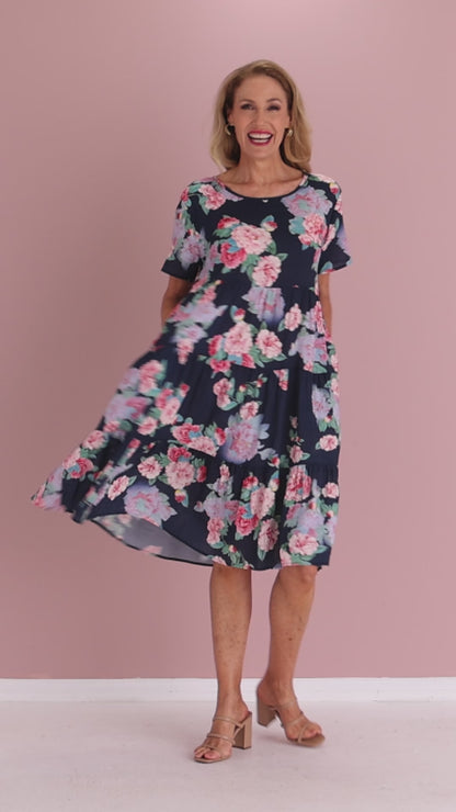 Bellissima Dress - Navy Camellia