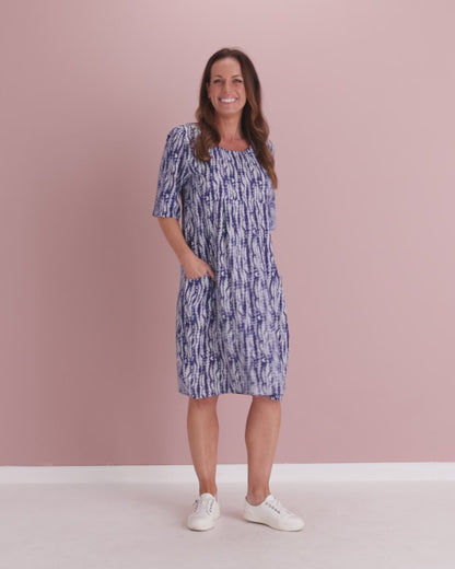 Delphi Pleat Dress – Blue Leaf