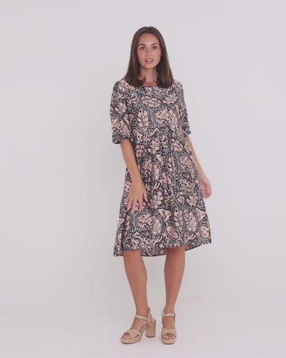 Priyanka Dress - Black/Latte Paisley