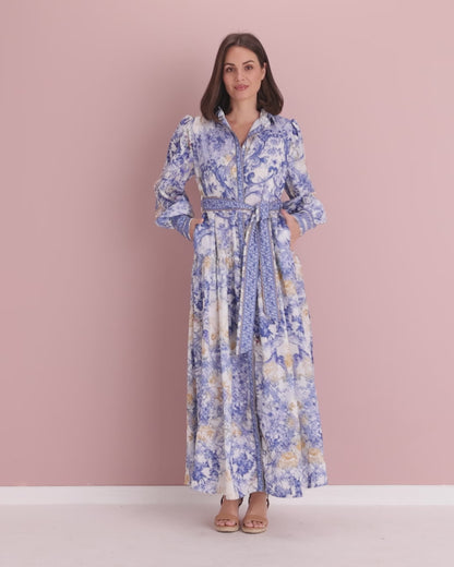 Antoinette Maxi Shirt Dress - Delft Blue