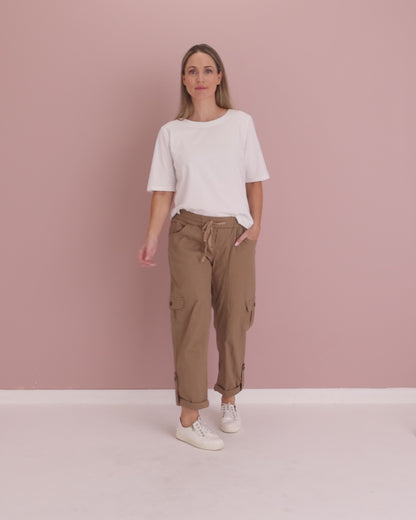 Issy Linen Blend Cargo Pants - Taupe Brown