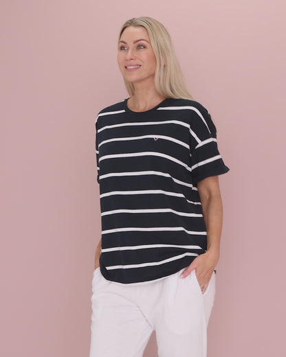 Halli Short Sleeve Cotton Tee - Navy/Stripe
