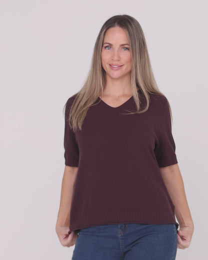 Rachel Cotton Knit Top - Plum