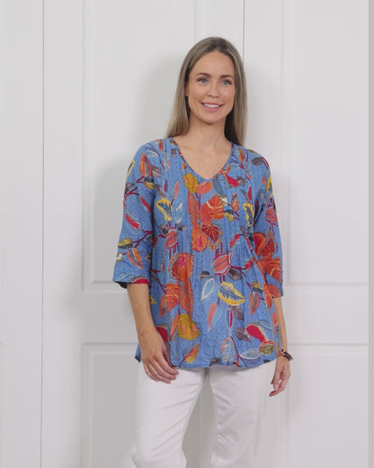 Tina Pleated Top - Tropical Foliage
