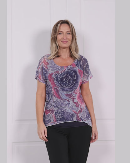 Jenna Layered Top - Mauve Swirl