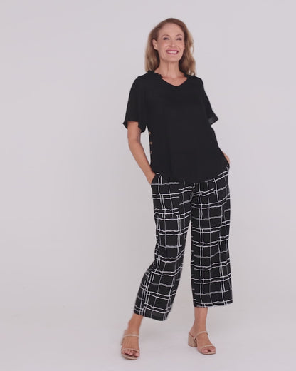 Aiko Linen Pants - Black Check Print