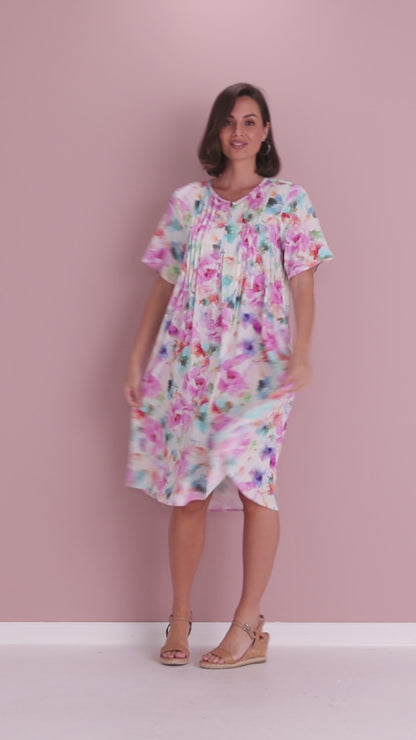 Luton Dress - Pink Teal Floral