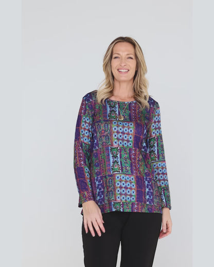Rory Knit Top - Azure Patchwork