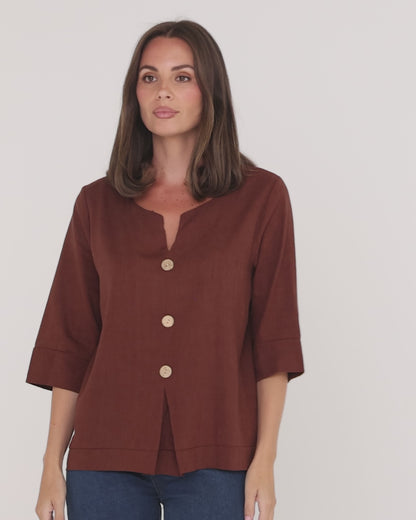 Mahri Linen Top - Chocolate