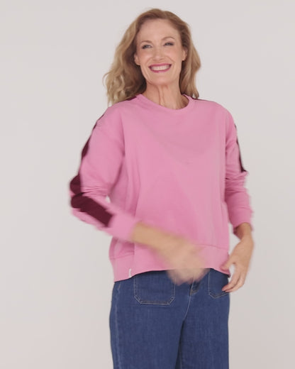 Sloane Fleece Crew - Quartz Pink/Plum Trim