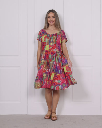 Emery Pintuck Dress - Coral Carnival