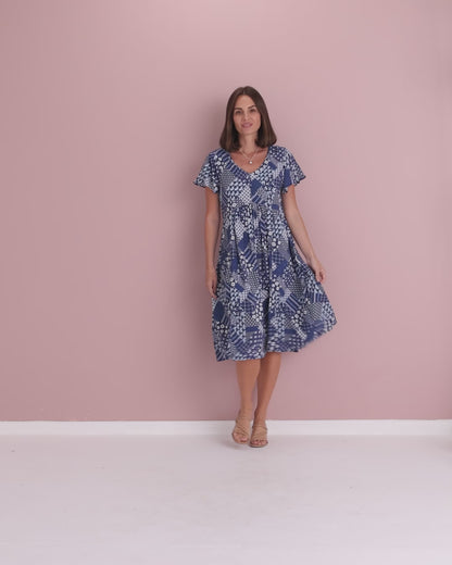 Brighton Petite Dress - Navy Bloomscape