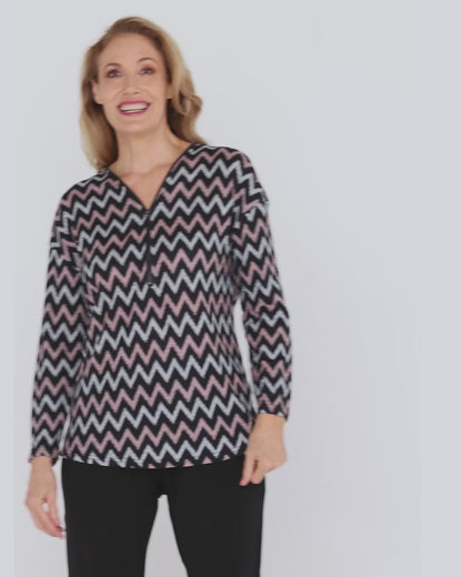 Redgrove Zip Top - Blush Chevron