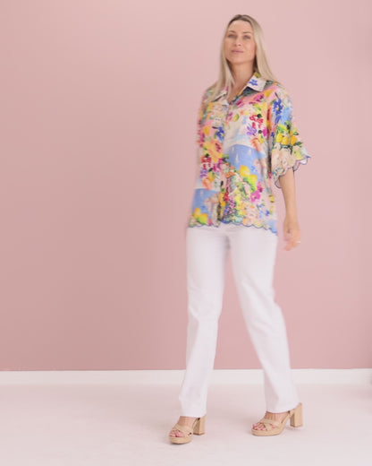 Costa Brava Scallop Sleeve Shirt - Seaside Vista