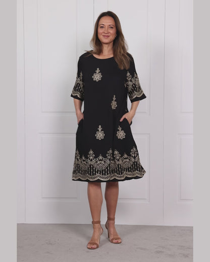 Zinnia Embroidered Dress - Black