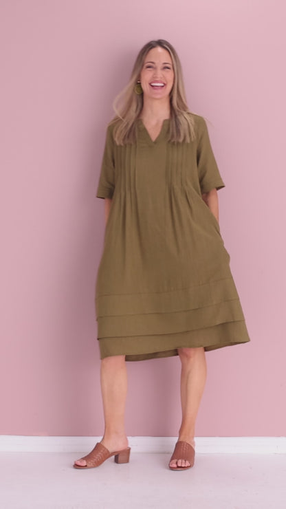 Chester Linen Dress - Olive