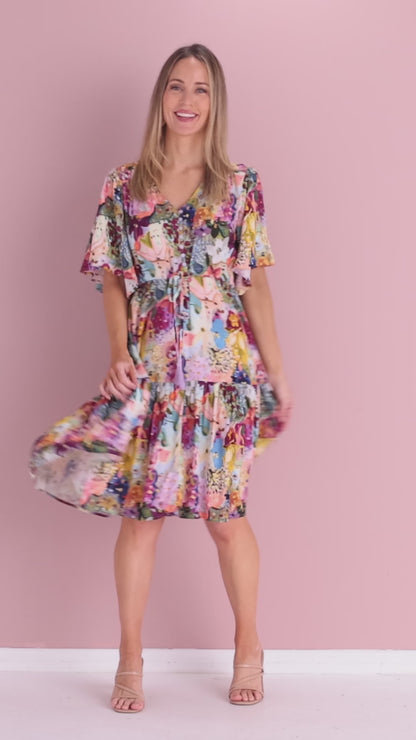 Alora Petite Dress - Spring Floral Painting