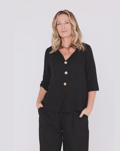 Mahri Linen Top - Black