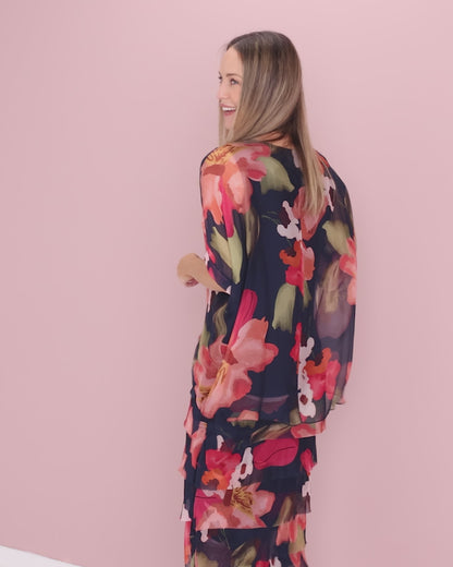 Margo Silk Dress - Midnight Peony