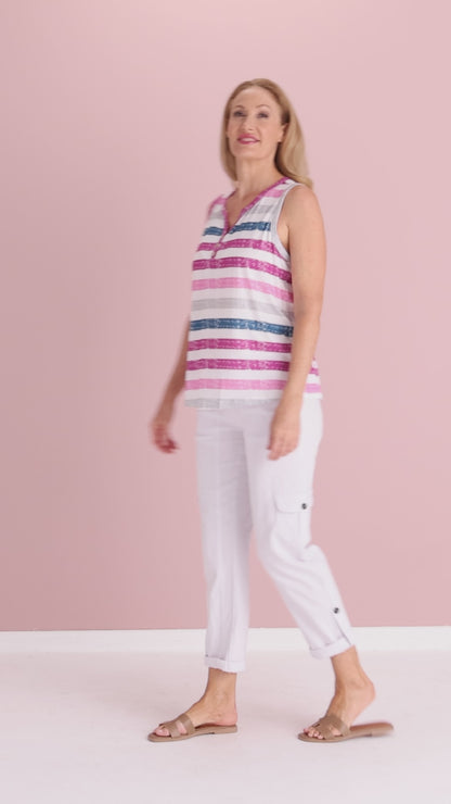 Summer Sailor Tank - White/Pink Stripe