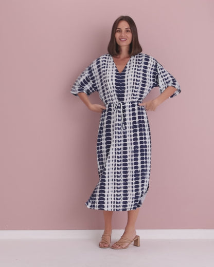Alayna Kaftan Dress - Navy Tie Dye