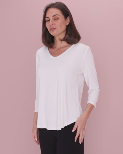 Alpine Bamboo 3/4 Sleeve Top - White