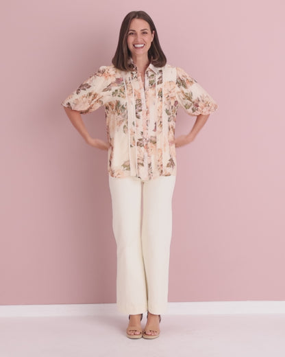 Indiana Short Sleeve Blouse - Antique Roses