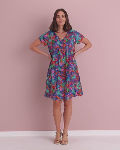 Nicola Cap Sleeve Cotton Dress - Macau Tropical