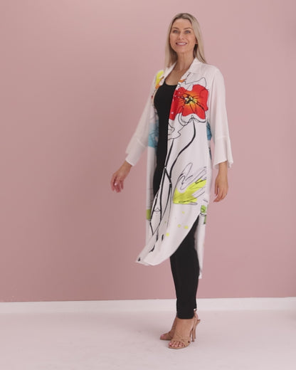 Christina Day to Night Tunic - White/Floral Painting